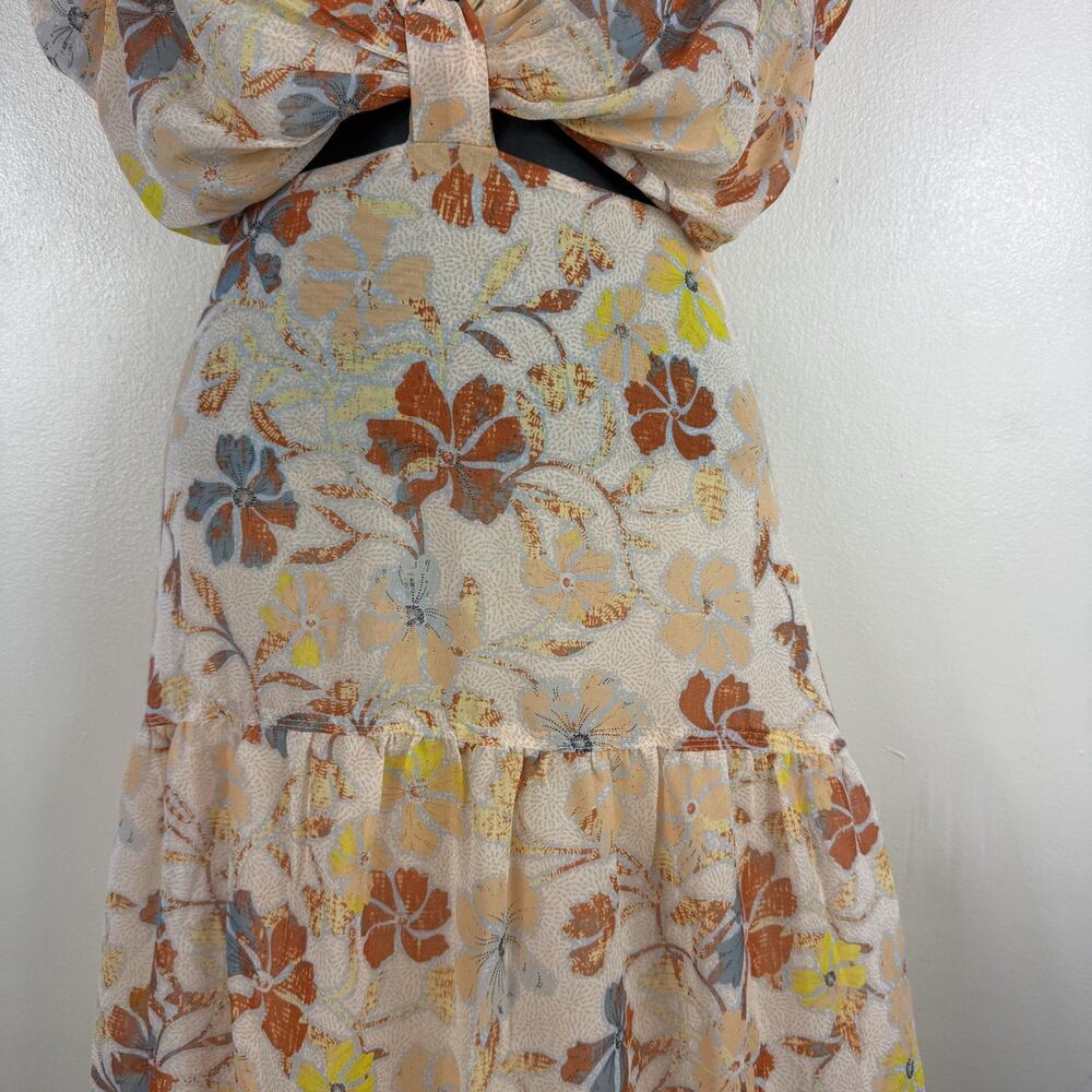 Joie Maeve B Silk Maxi Dress Apricot‎ Buff Orange Size 14 Nipped Waist Cutouts - Picture 4 of 12